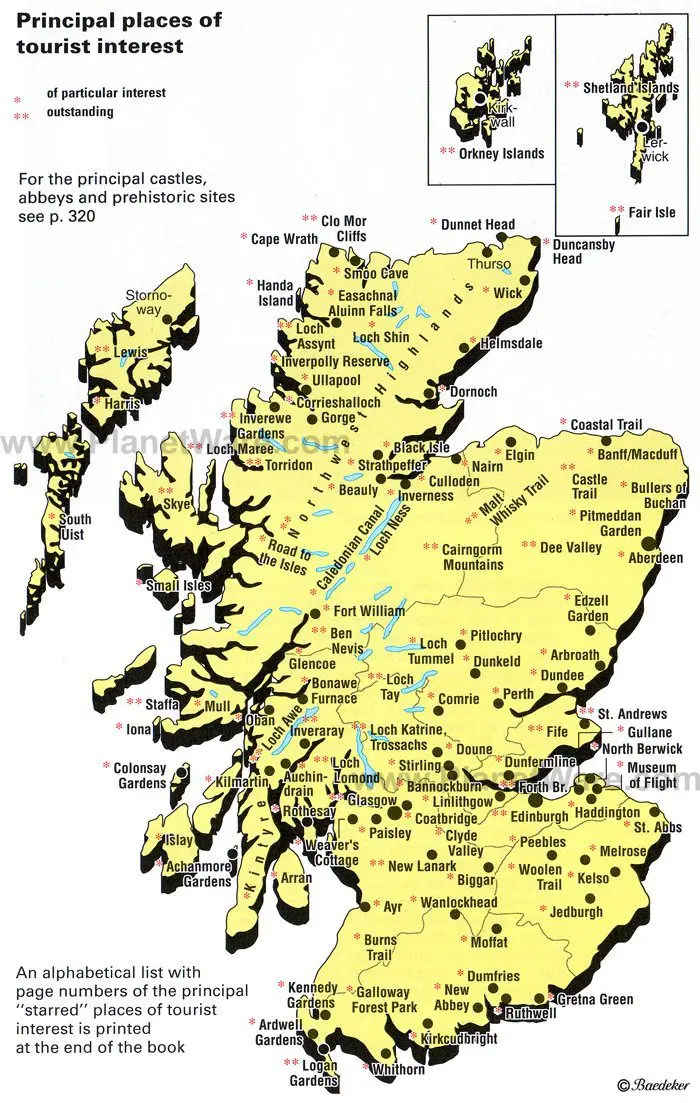 Scotland - places of Tourist Interest Map