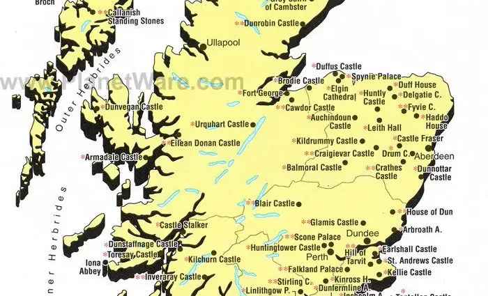 Scotland &#8211; Principal Castles, abbeys and Prehistoric Sites Map