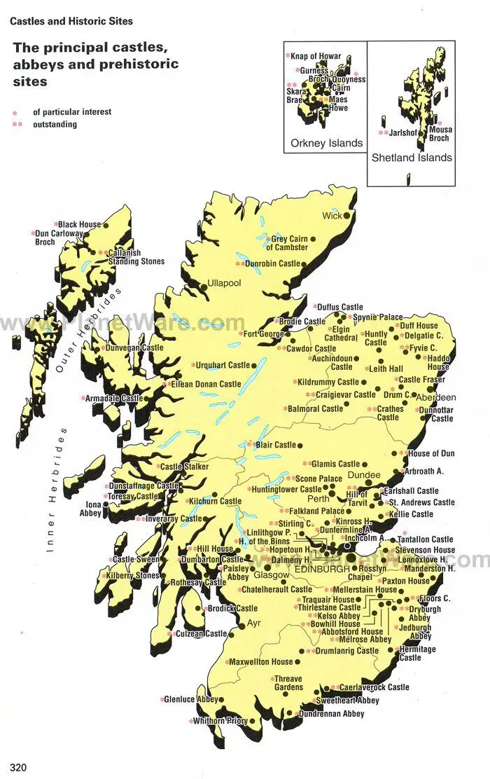 Scotland - Principal Castles, abbeys and Prehistoric Sites Map