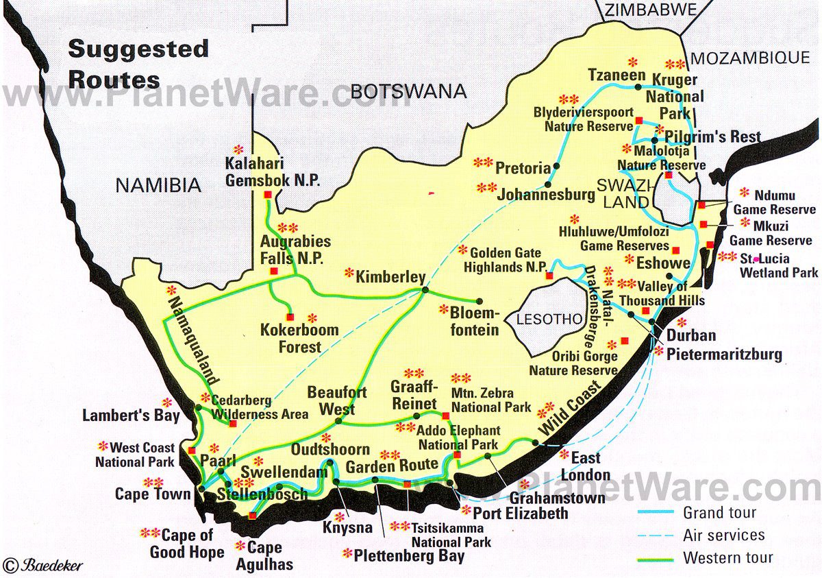 South Africa - Suggested Routes Map