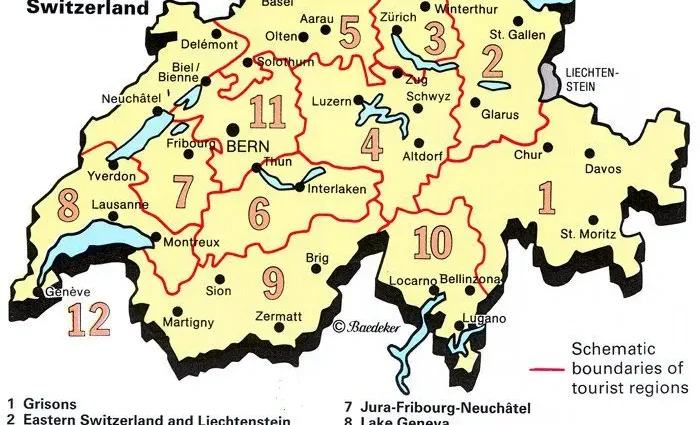 Tourist Regions of Switzerland Map