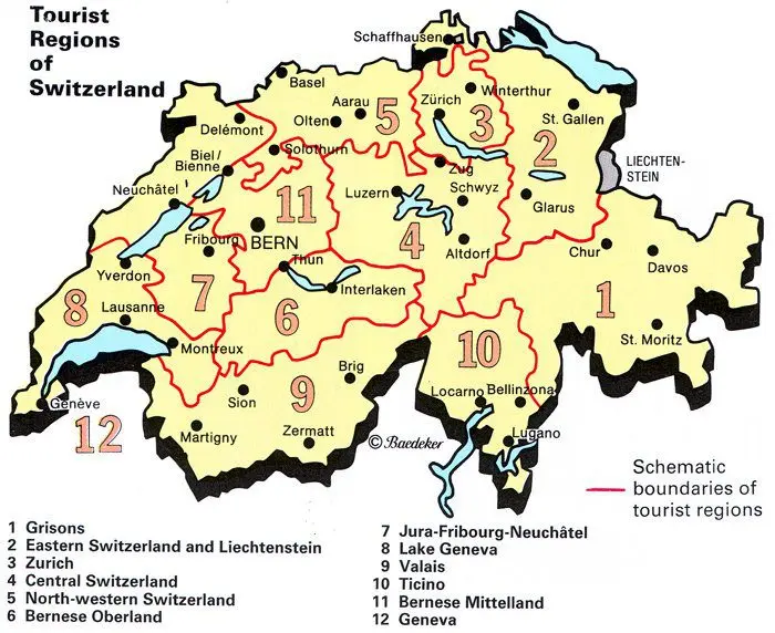 Tourist Regions of Switzerland Map